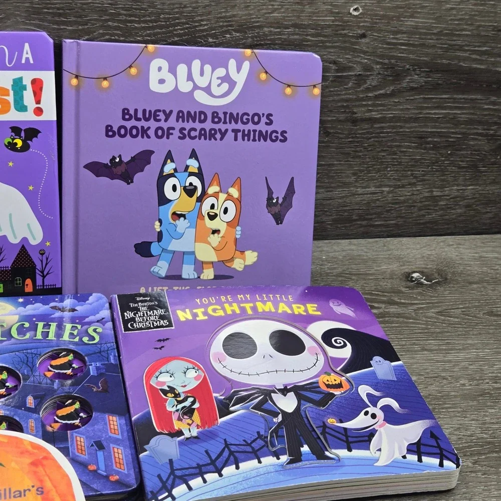 Children's Halloween Book Lot Bluey Magnetic Play Set Eric Carle Nightmare 7pc